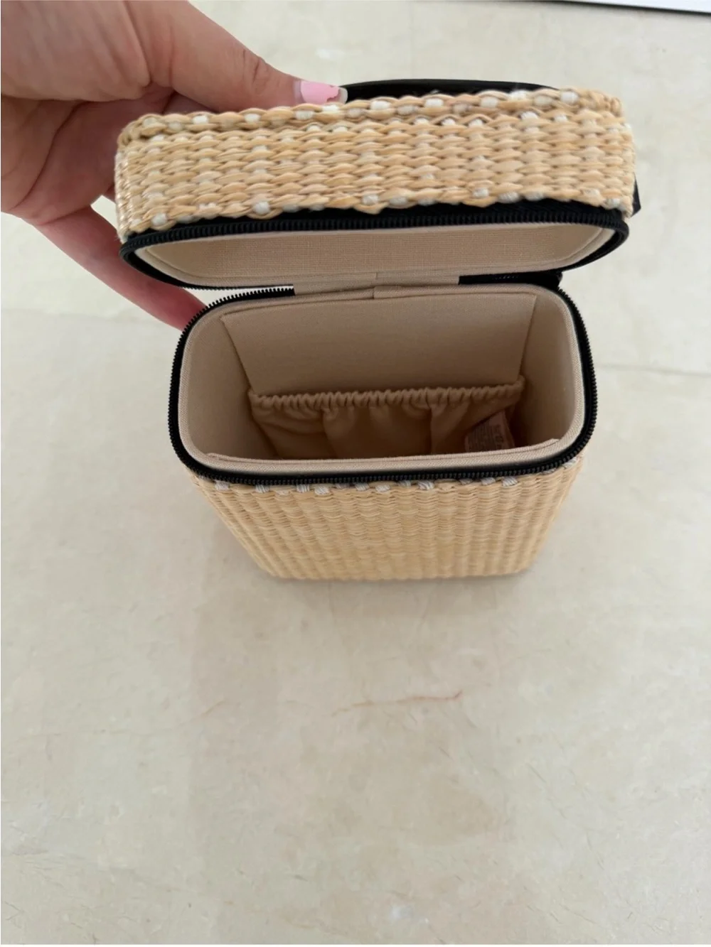 CHANEL Straw Cosmetic Case in Natural and Black